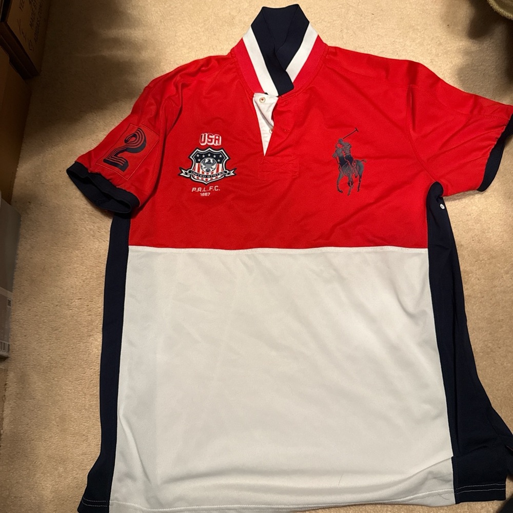 Polo by Ralph Lauren Red, White, and Navy Men's Polo Shirt